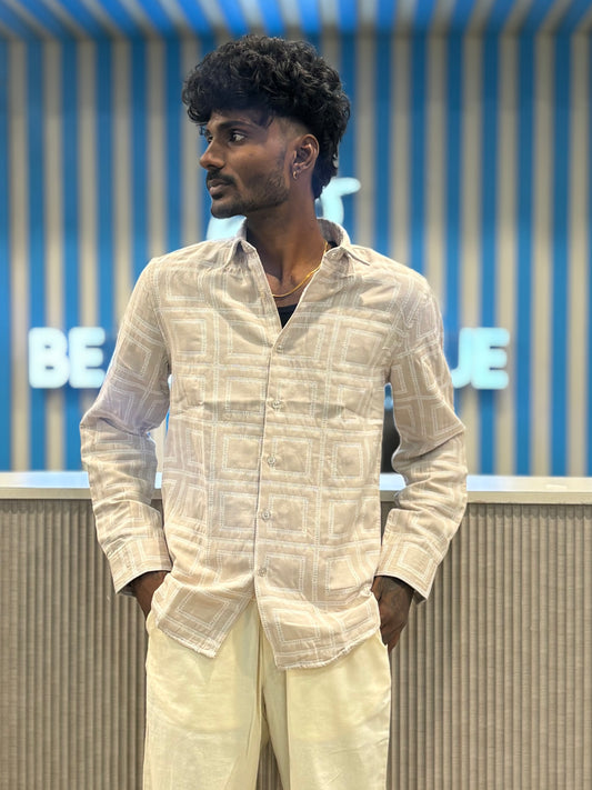 Beige Jacquard Cotton Shirt