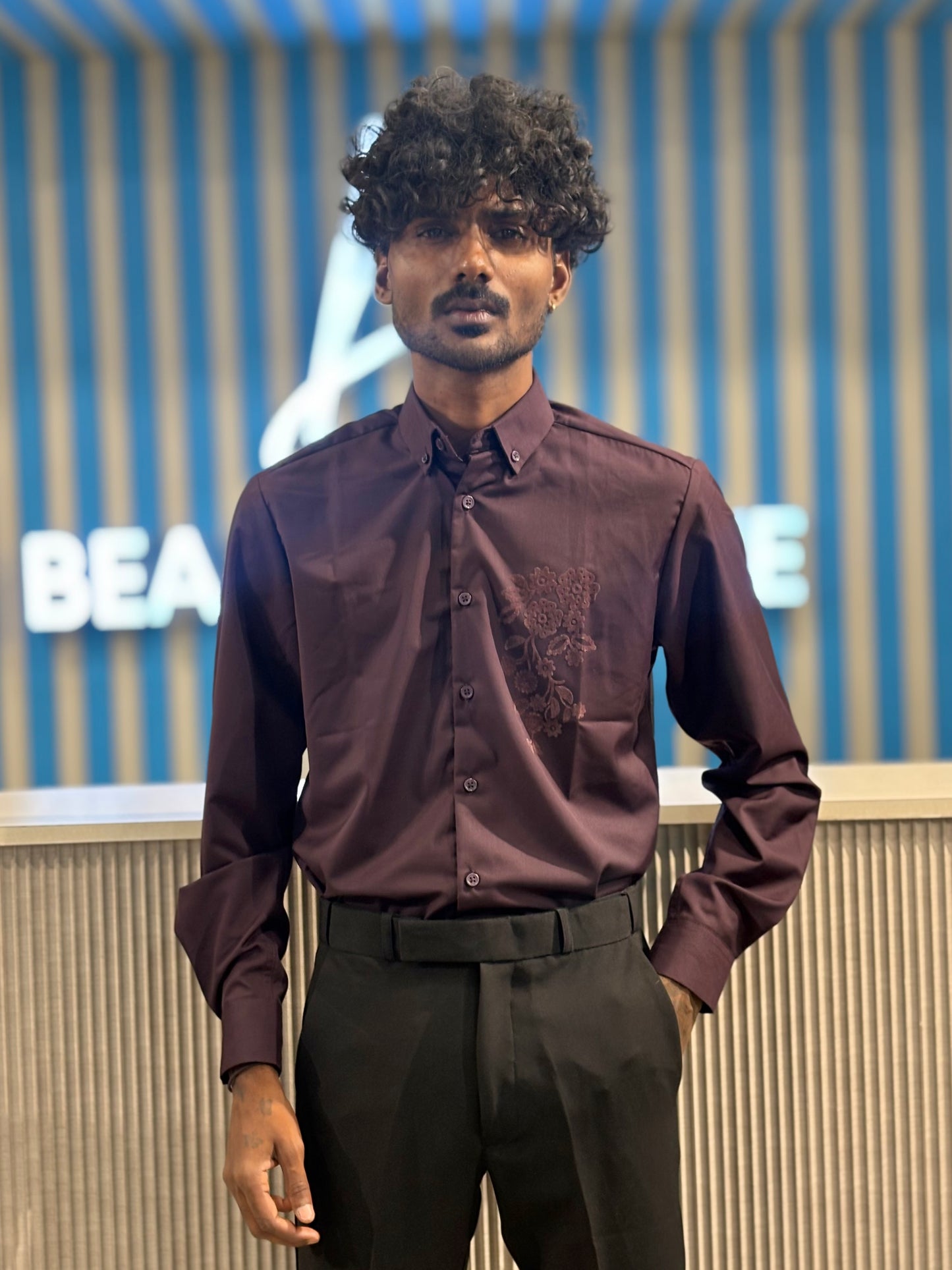 Violet Velvet Embroidery Designer Shirt