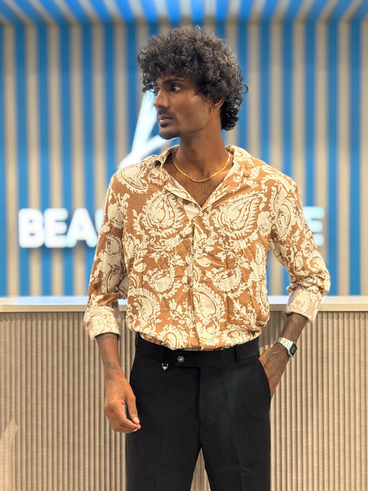 Beige Rayon Viscose Printed Shirt
