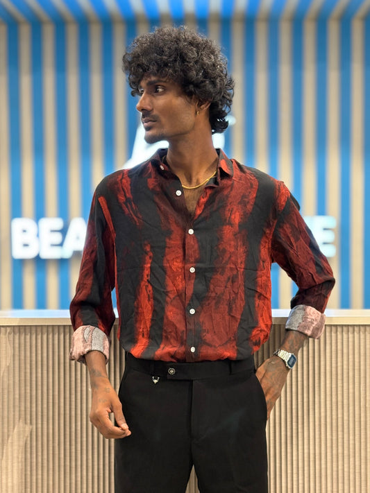 Red Rayon Viscose Printed Shirt