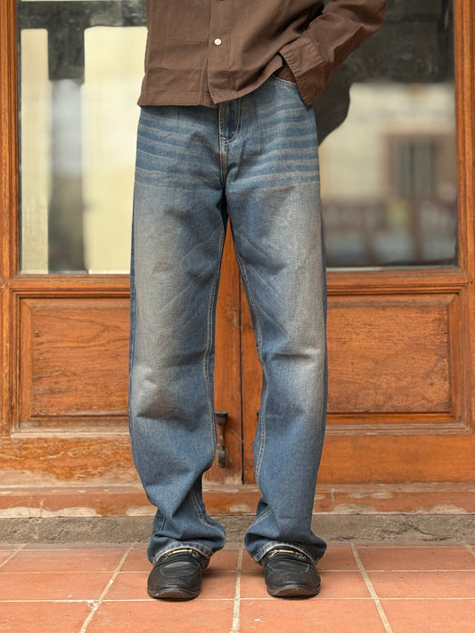 Blue Straight Fit Baggy Jeans