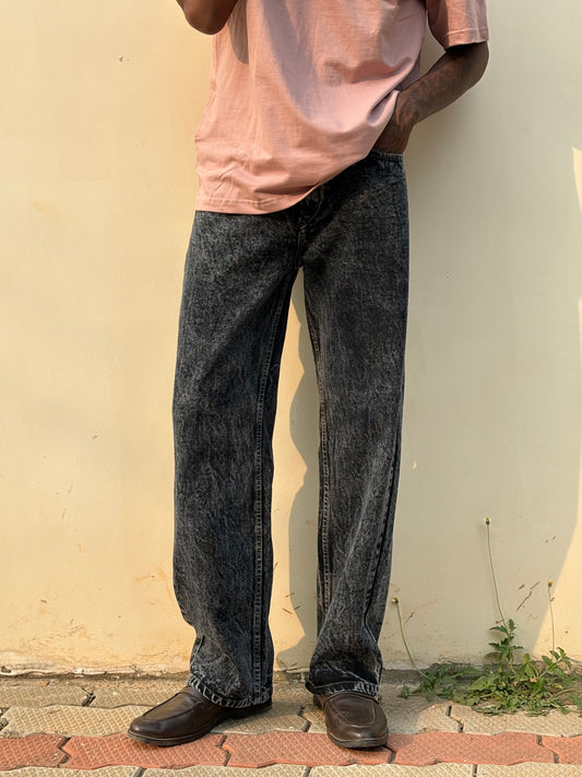 Black Acid Wash Baggy Jeans