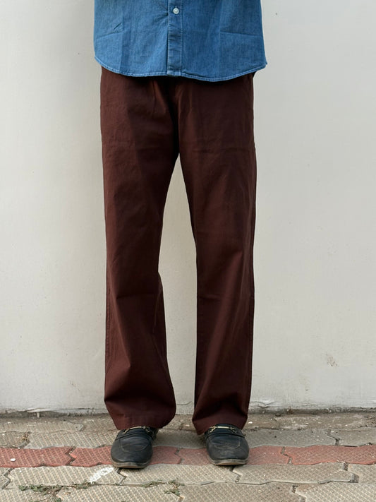 Brown Linen Relaxed Fit Draw String Pants
