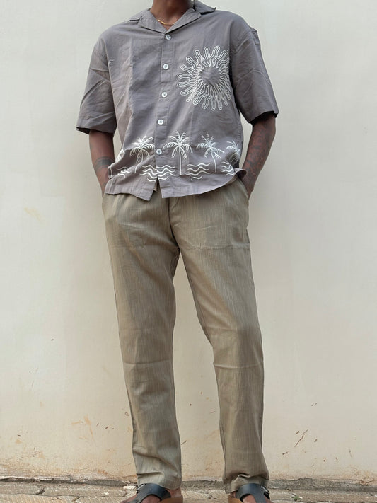 Green Relax Fit Linen Pants