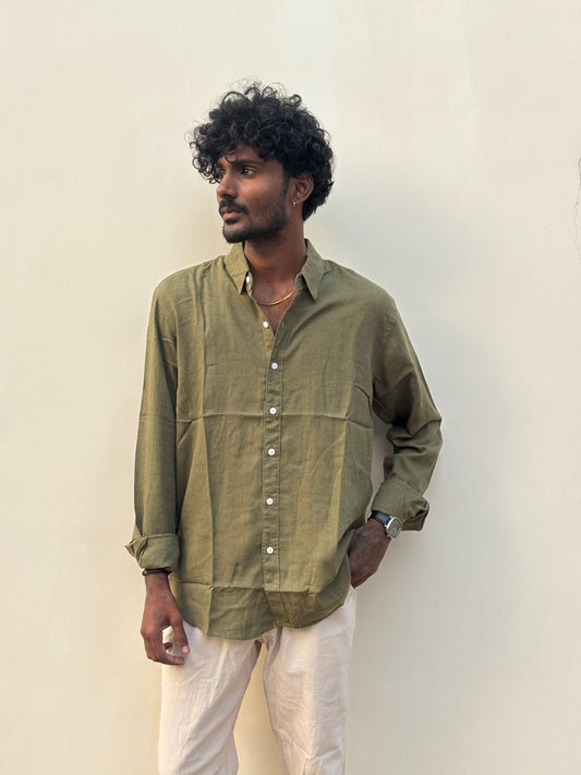 Olive Green Linen Shirt