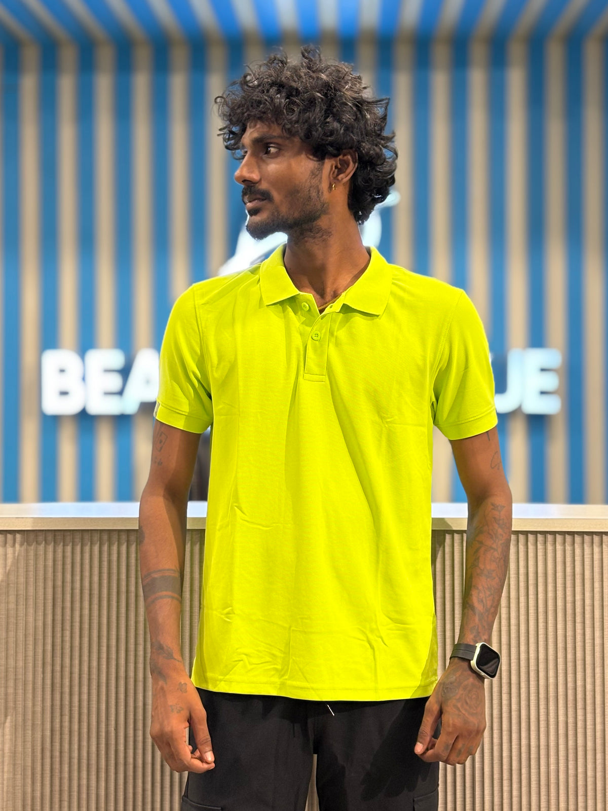 Fluorescent Green Honeycomb Polo Tshirt