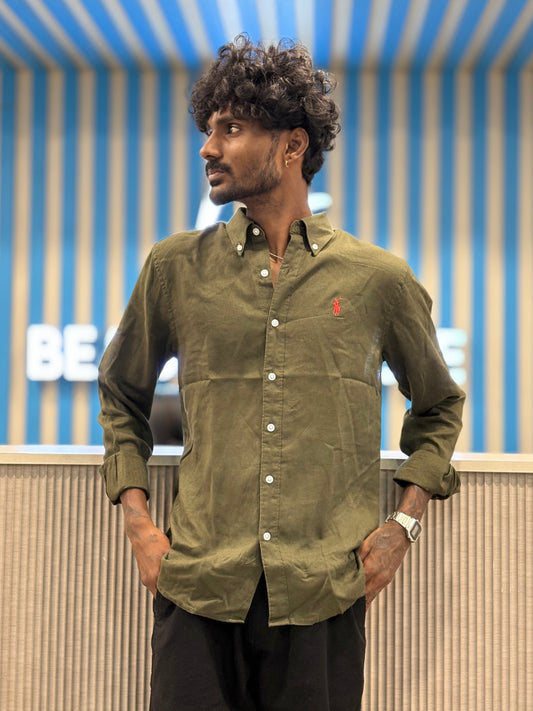 Olive Green Linen Shirt