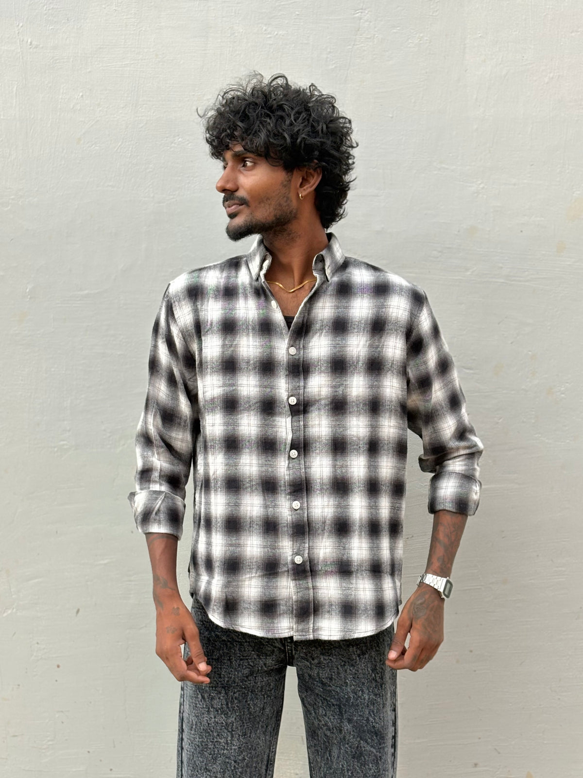 Black Flannel Checked Shirt