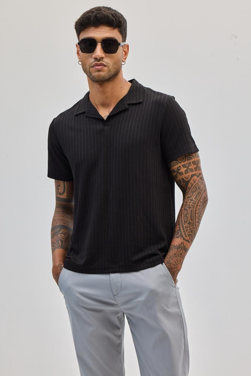 Black Textured Cuban T-shirt