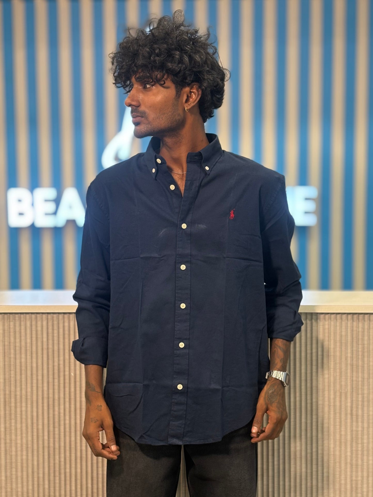 Navy Blue Linen Shirt