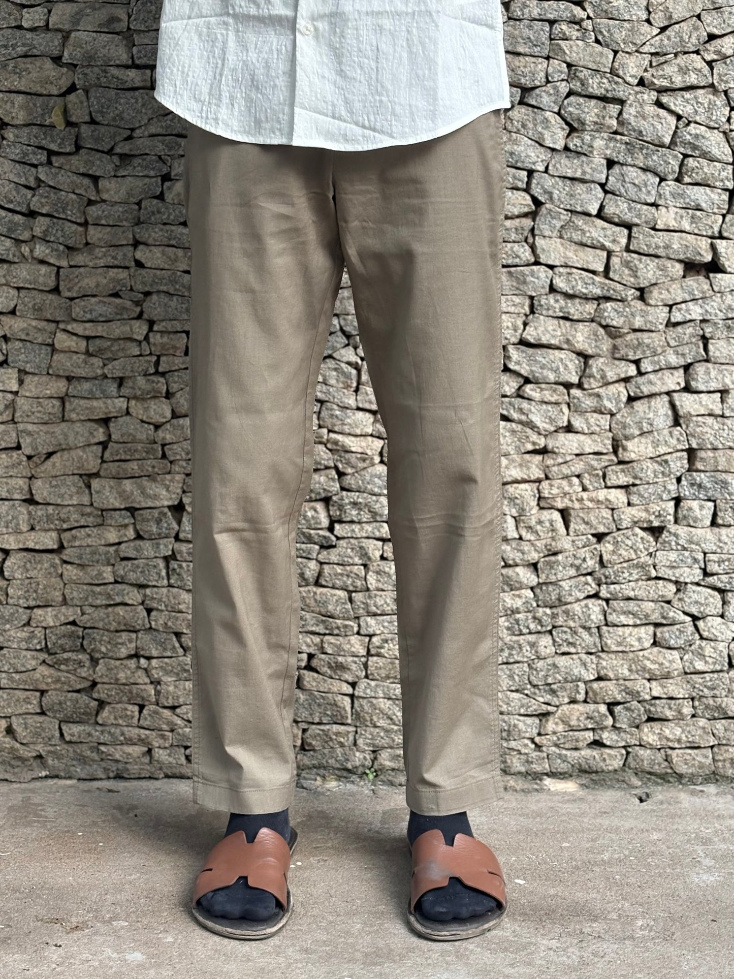 Green Linen Relaxed Fit Draw String Pants