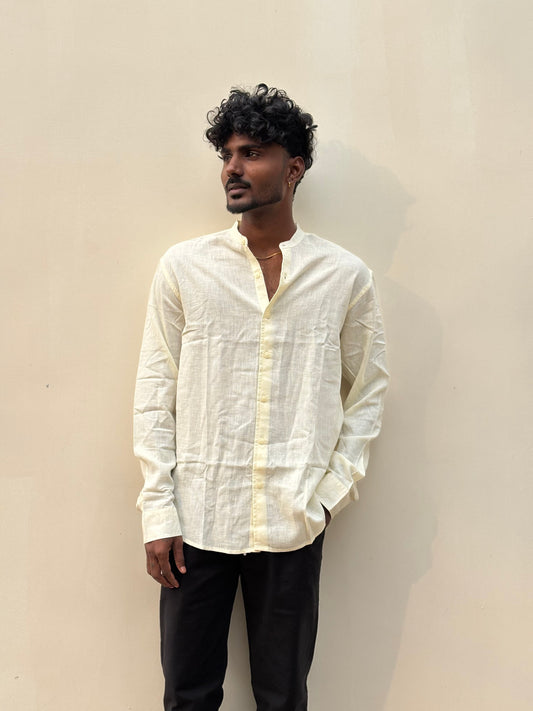 Light Yellow Linen Mandarin Collar Shirt