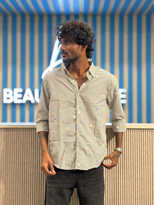 White Embroidery Checked Shirt