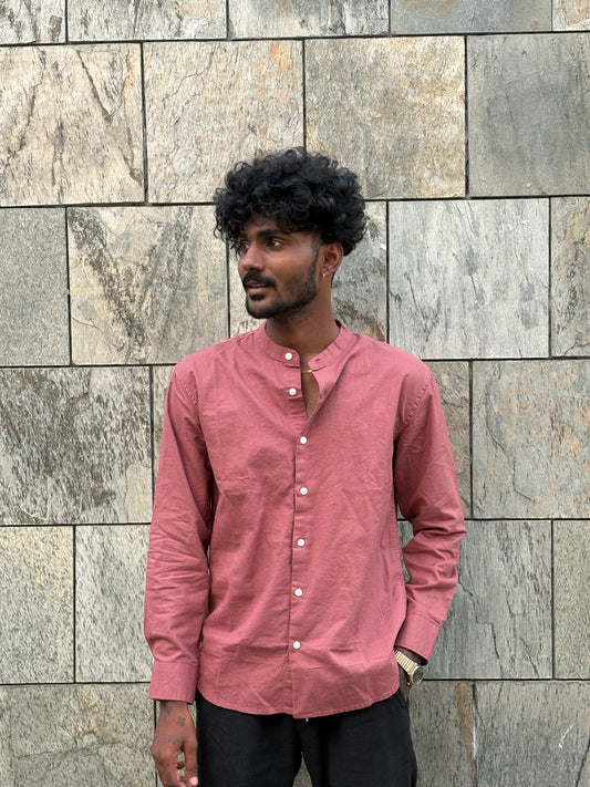 Creased Red Mandarin Collar Shirt