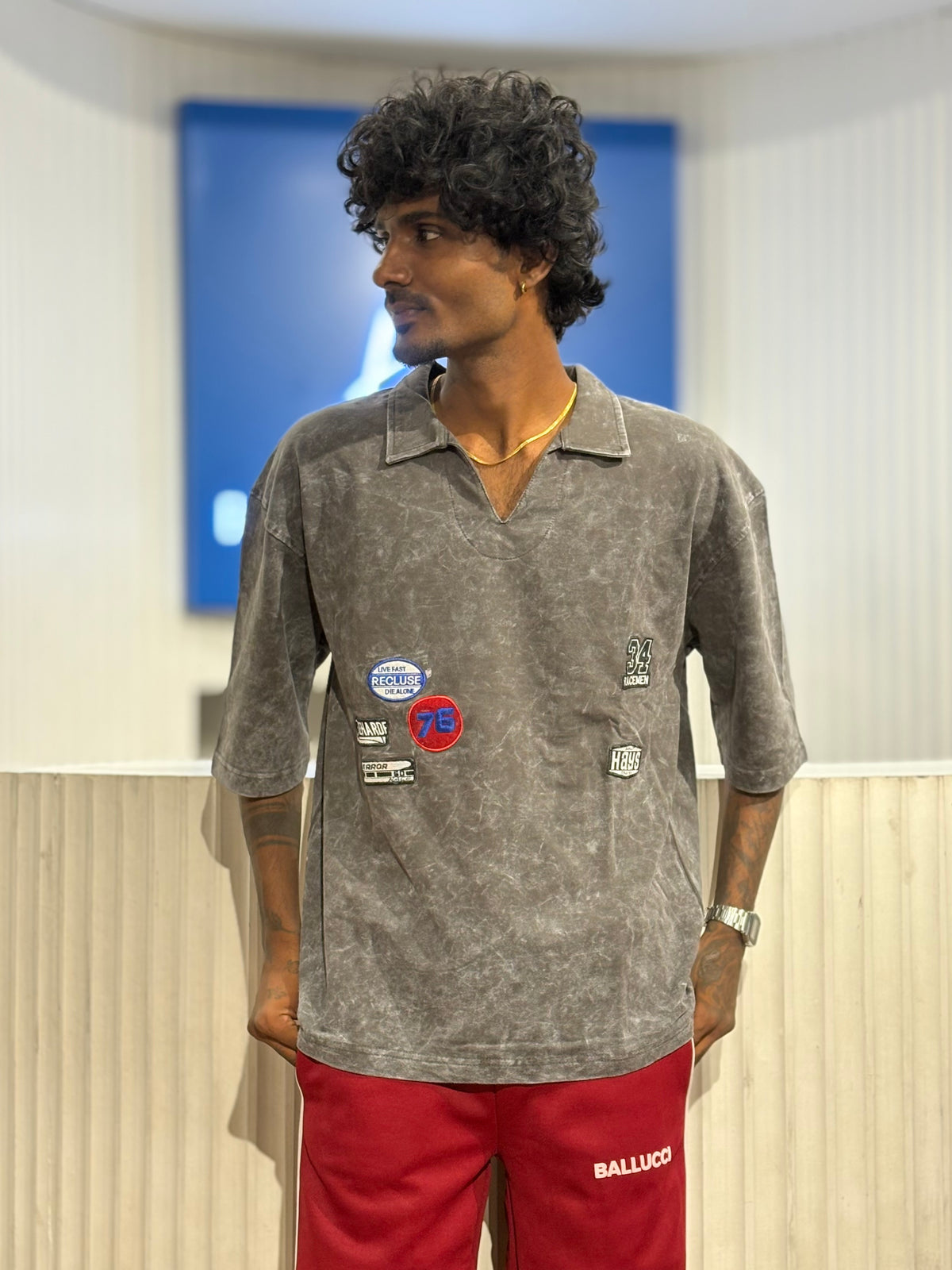 Washed Charcoal Polo Oversized Tshirt