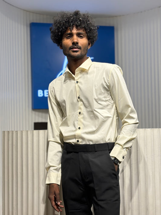 Light Yellow Slim Fit Liquid Shirt