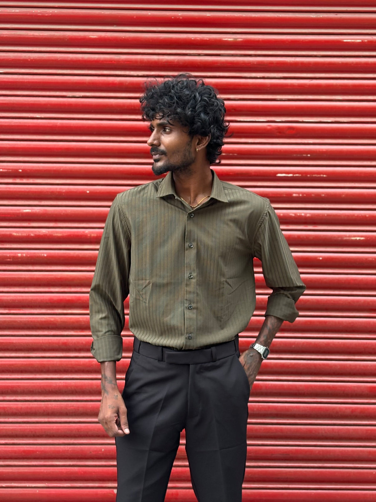 Green Self Striped Shirt