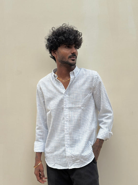 White And Blue Checked Linen Shirt