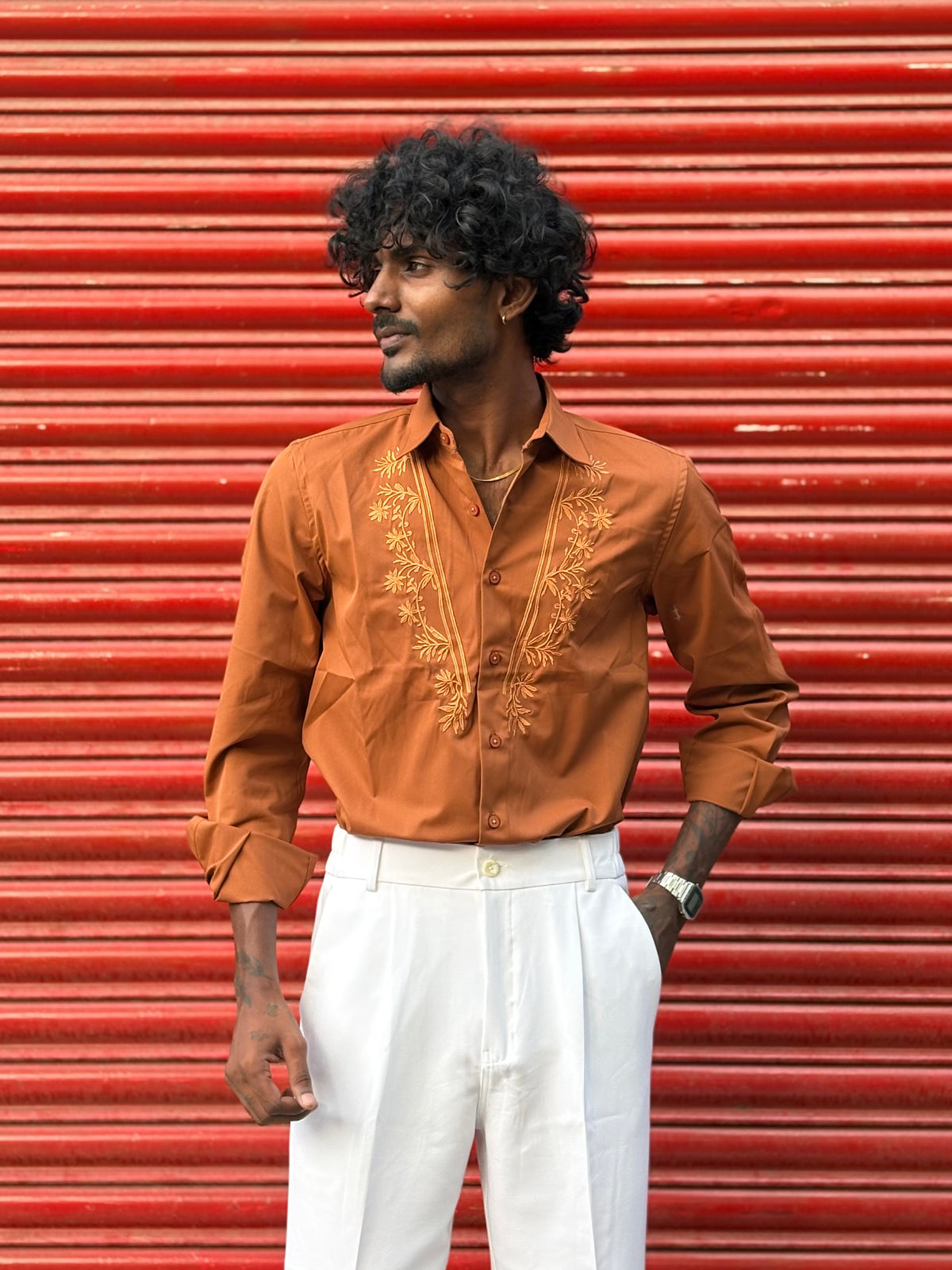 Brown Embroidery Shirt