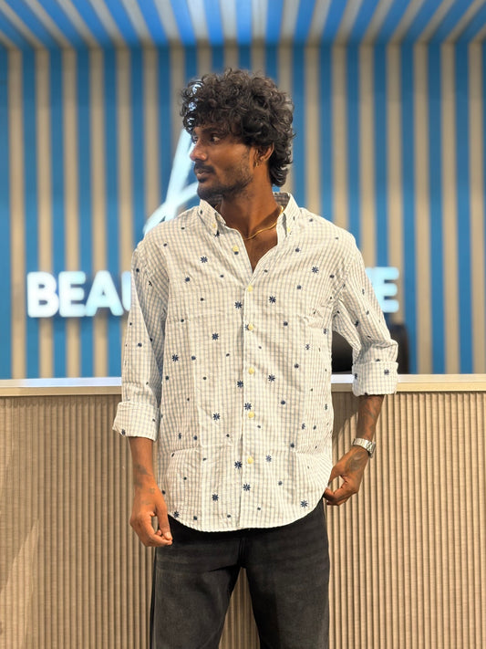 White Embroidery Checked Shirt