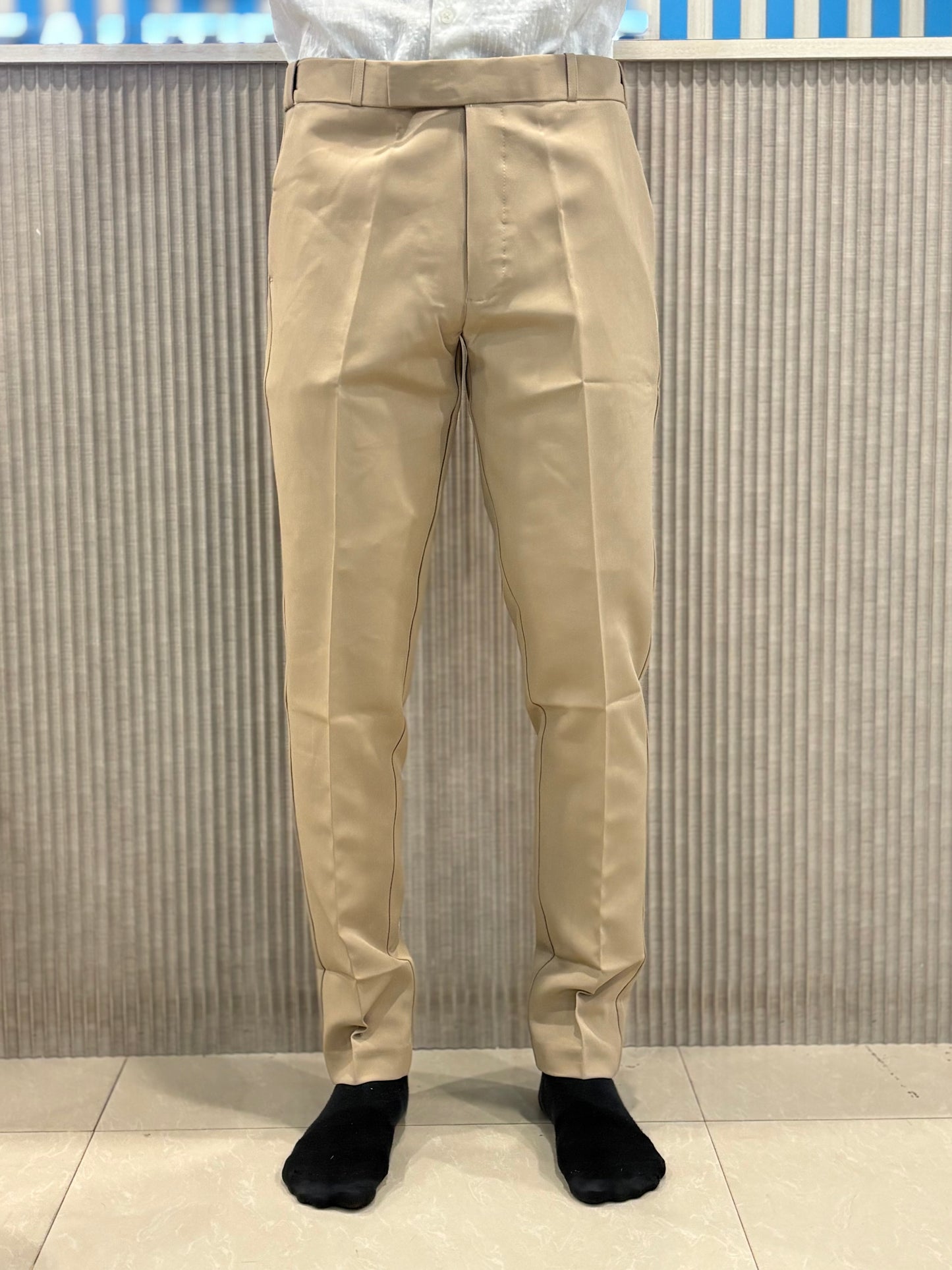 Beige Polo Fit Formal Pants