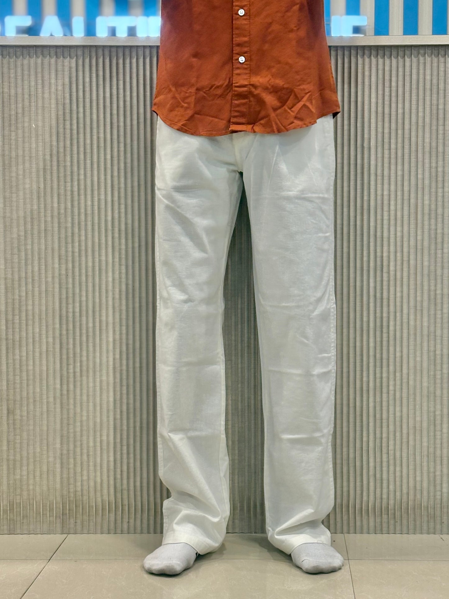 White Linen Relaxed Fit Draw String Pants