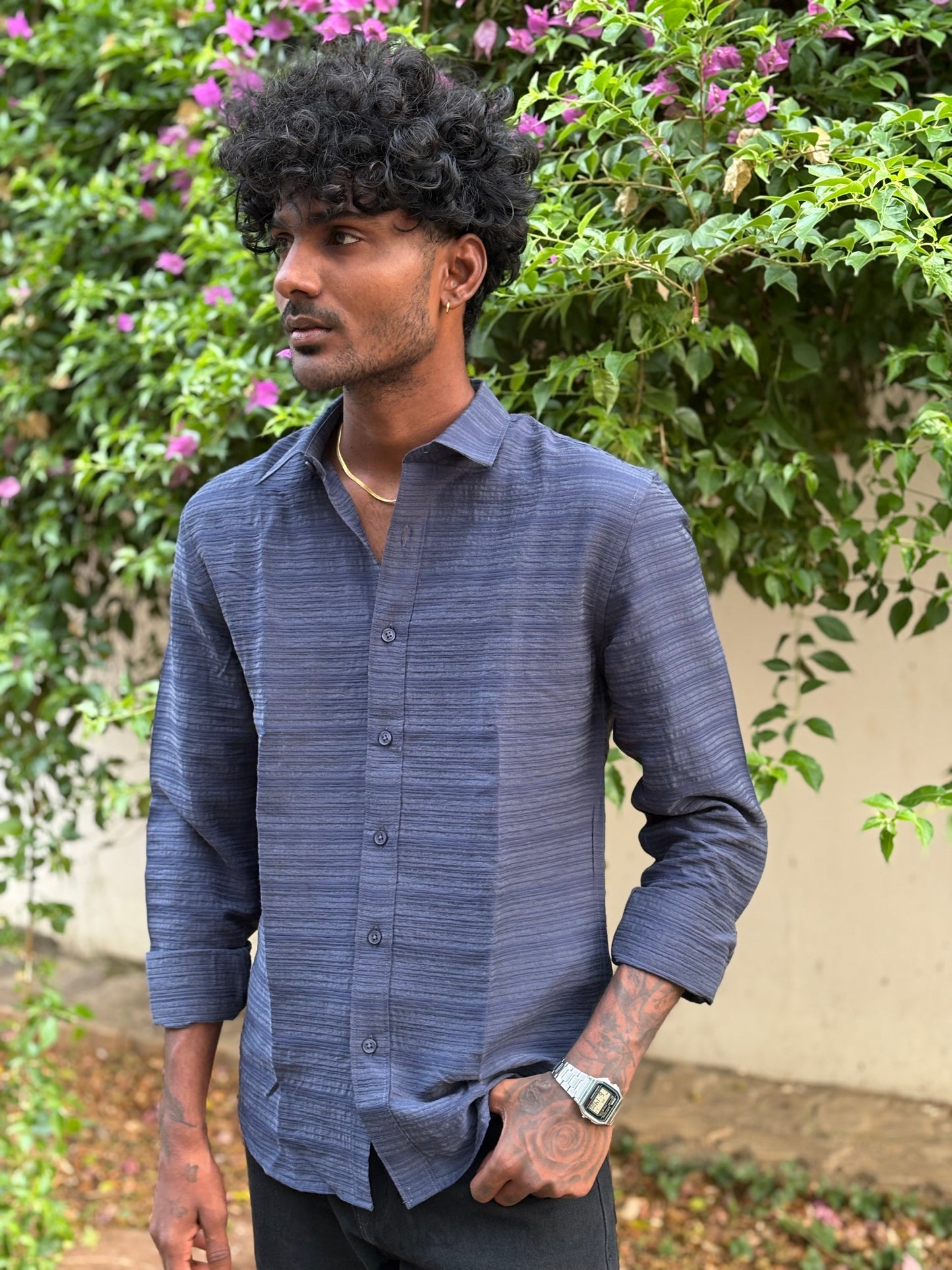 Blue Self Textured Shirt