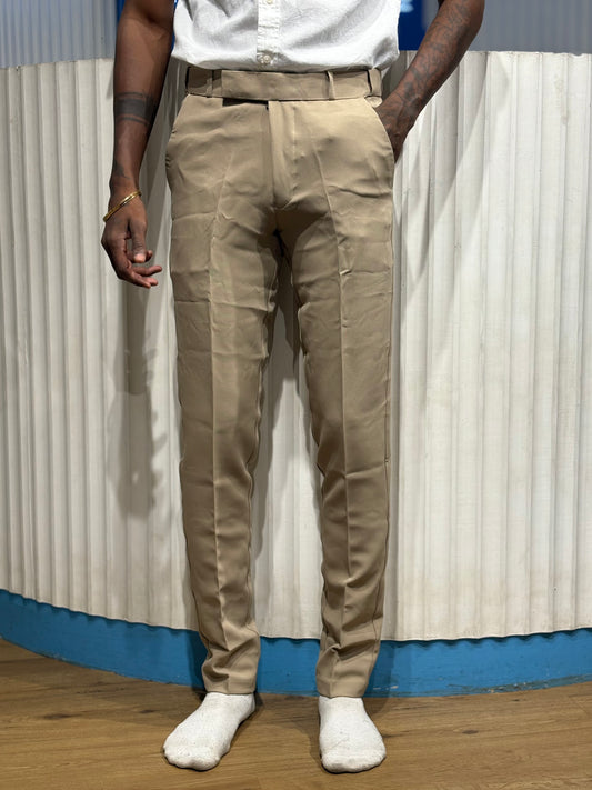 Beige Polo Fit Formal Pants