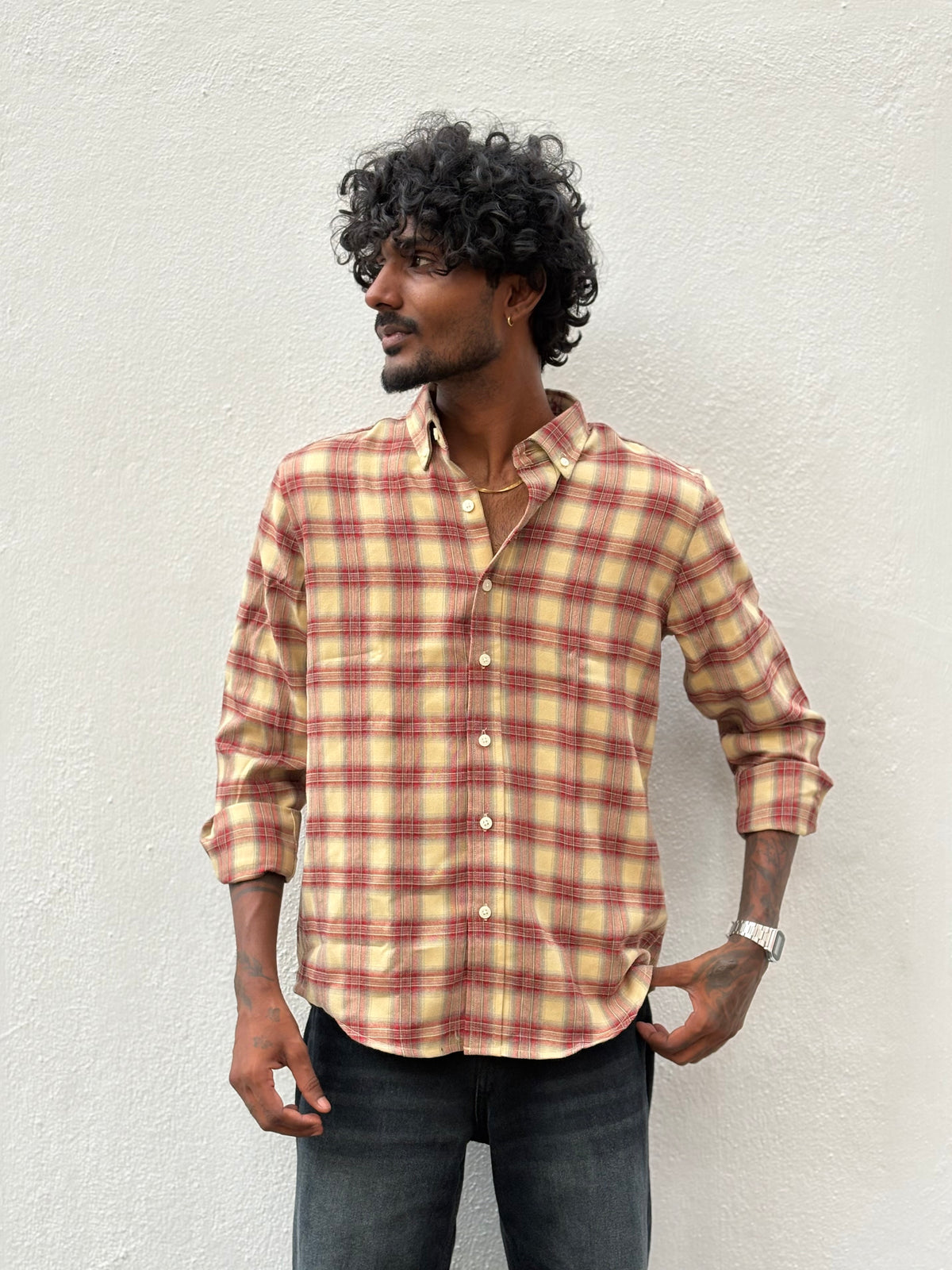 Red And Yellow Imported Checked Shirt