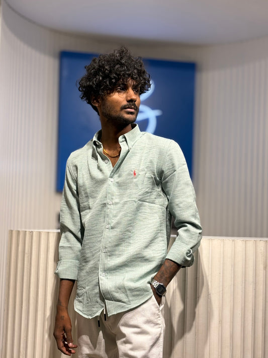 Light Green Linen Blended Shirt