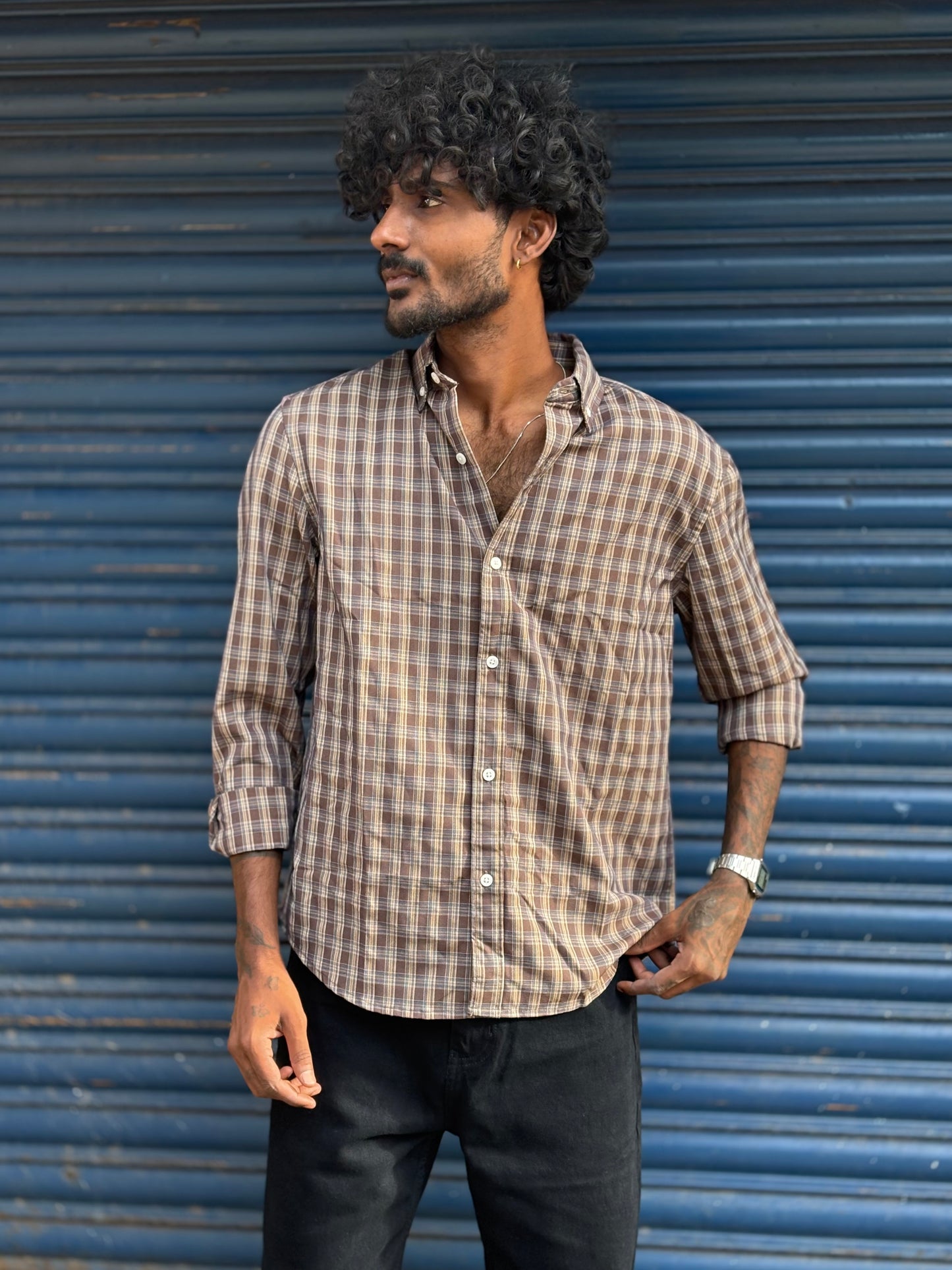 Brown Imported Checked Shirt
