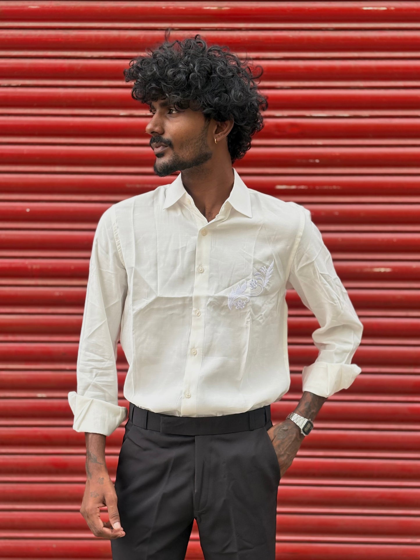 Off White Embroidery Shirt