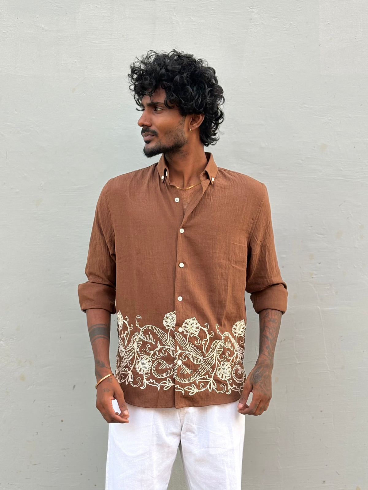 Brown Bottom Embroidery Shirt