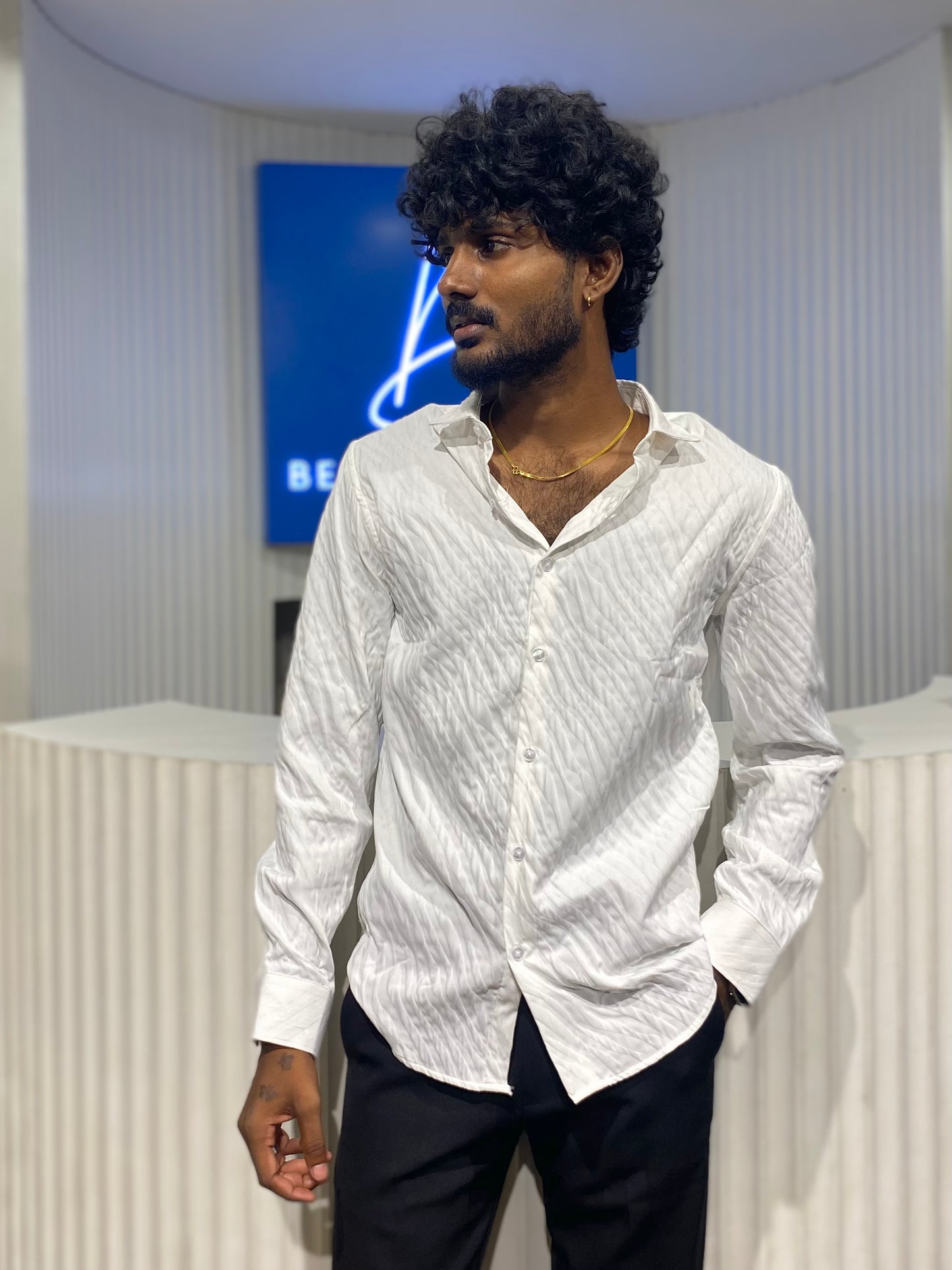 White Self Textured Shirt
