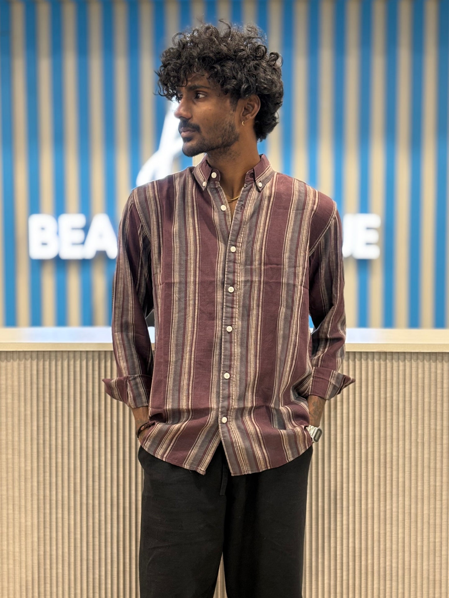 Wine Striped Linen Shirt