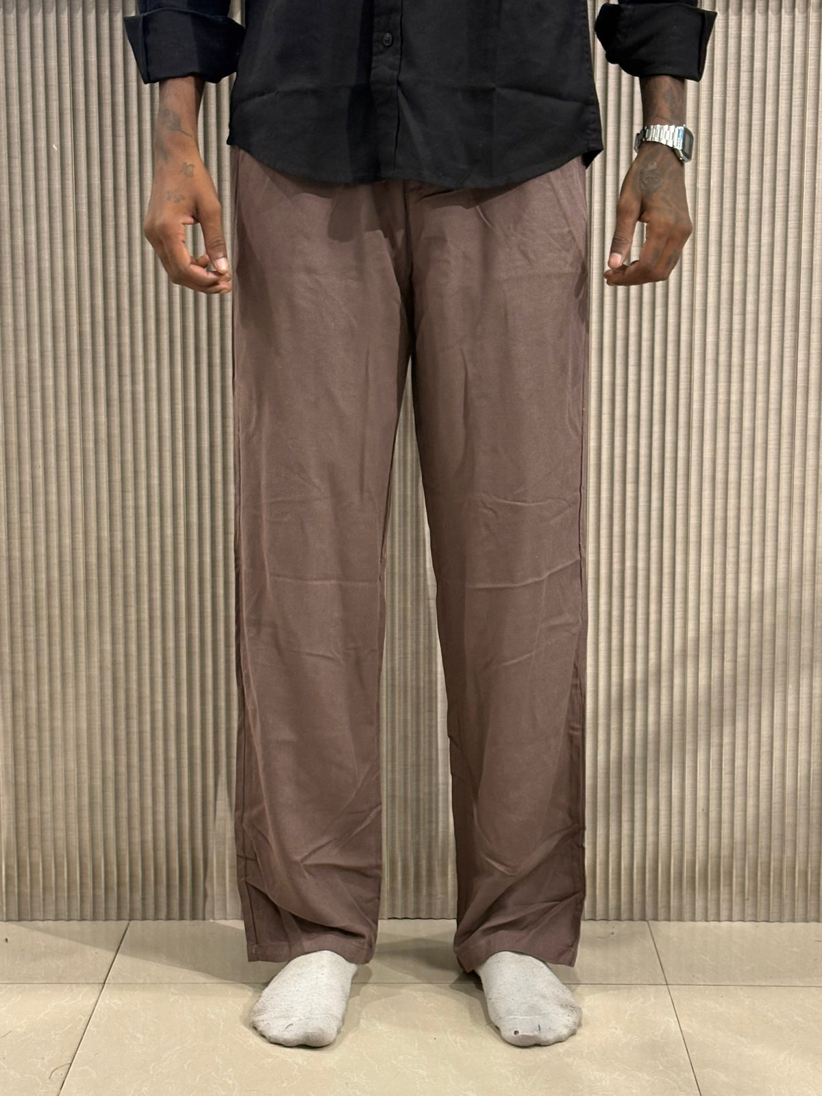 Brown Linen Relaxed Fit Draw String Pants