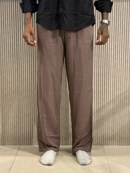 Brown Linen Relaxed Fit Draw String Pants