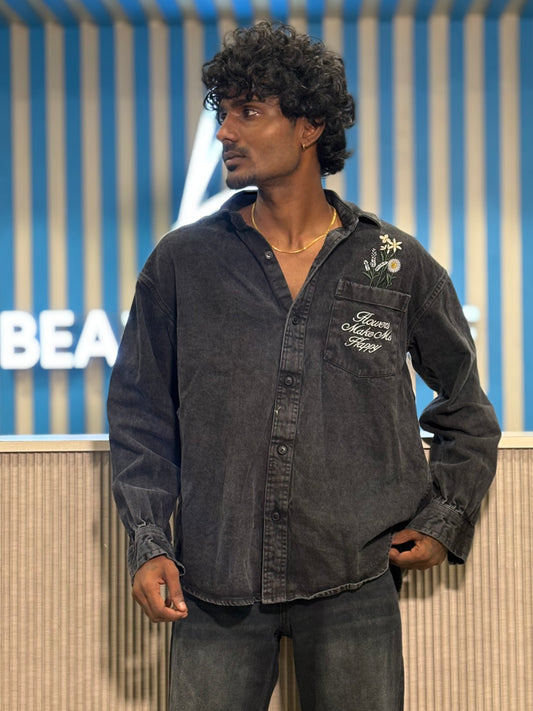 Black Denim Embroidery Shirt