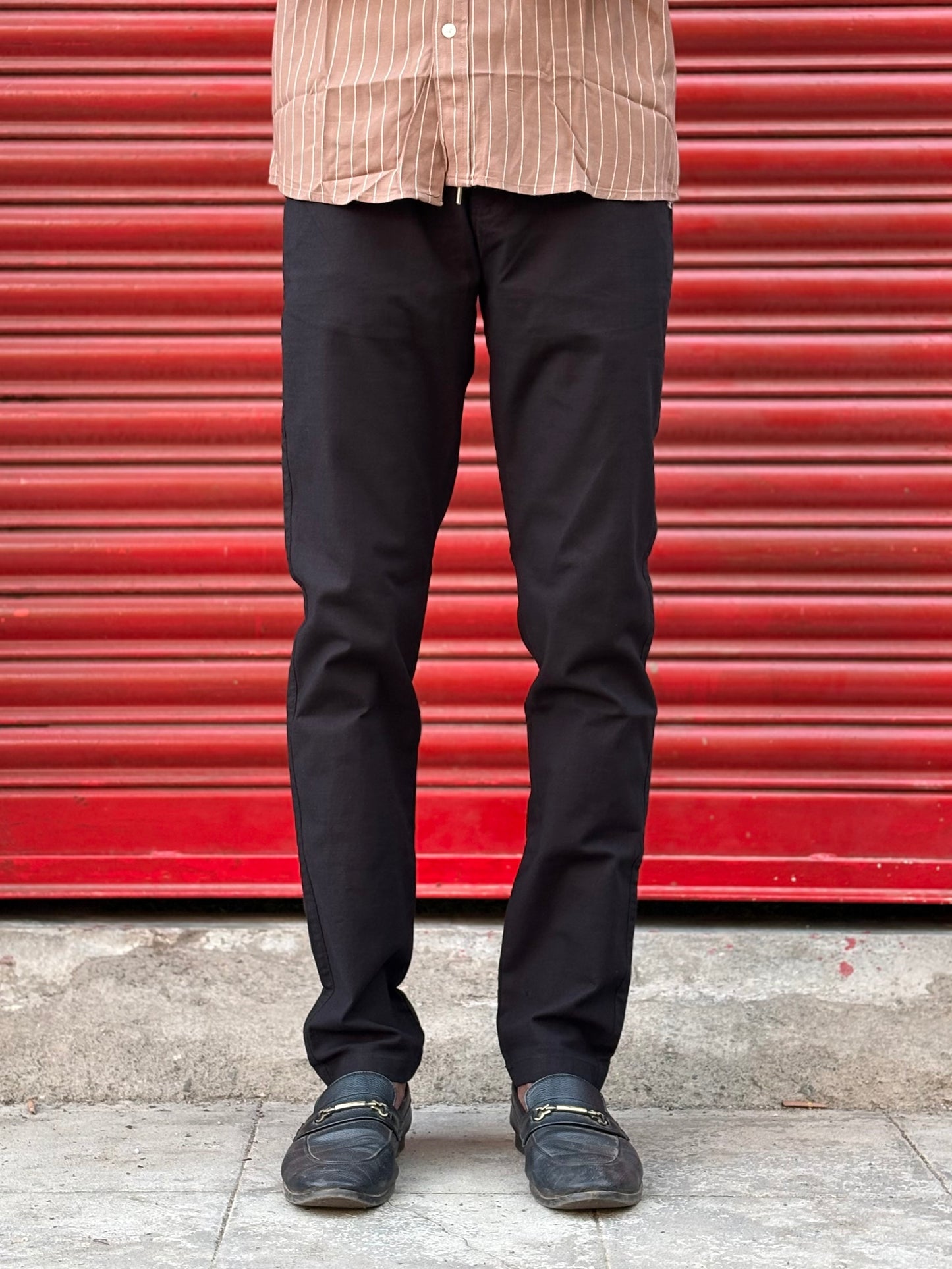 Black Linen Regular Fit Draw String Pants