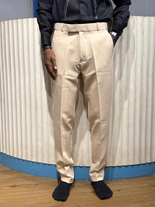 Beige Polo Fit Formal Pants