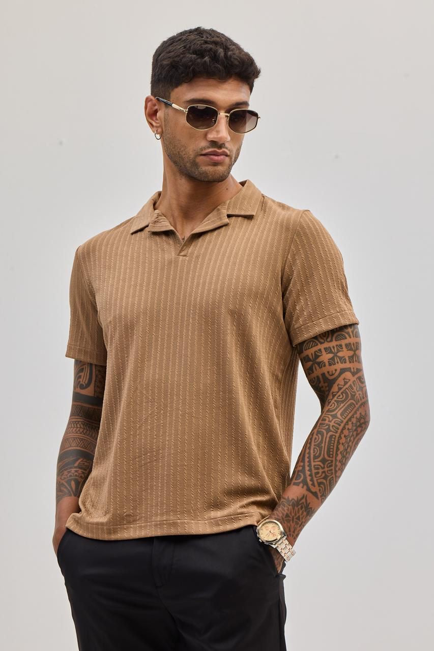 Brown Textured Cuban T-shirt