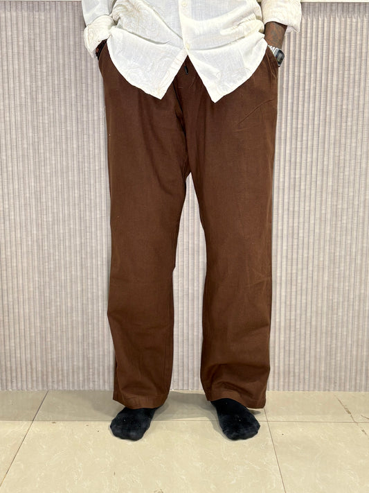 Dark Brown Linen Relaxed Fit Draw String Pants