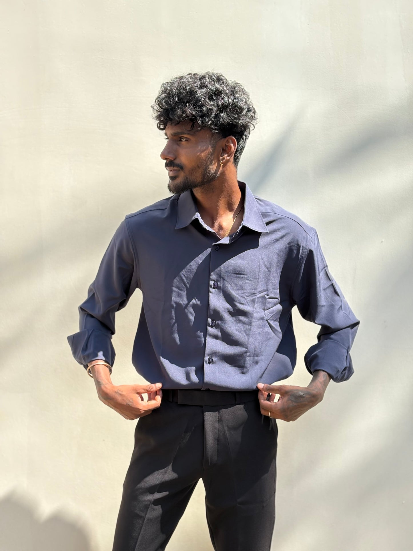 Navy Blue Slim Fit Liquid Shirt