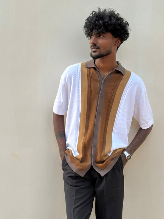 Brown Flat Knit Half Sleeve Shirt