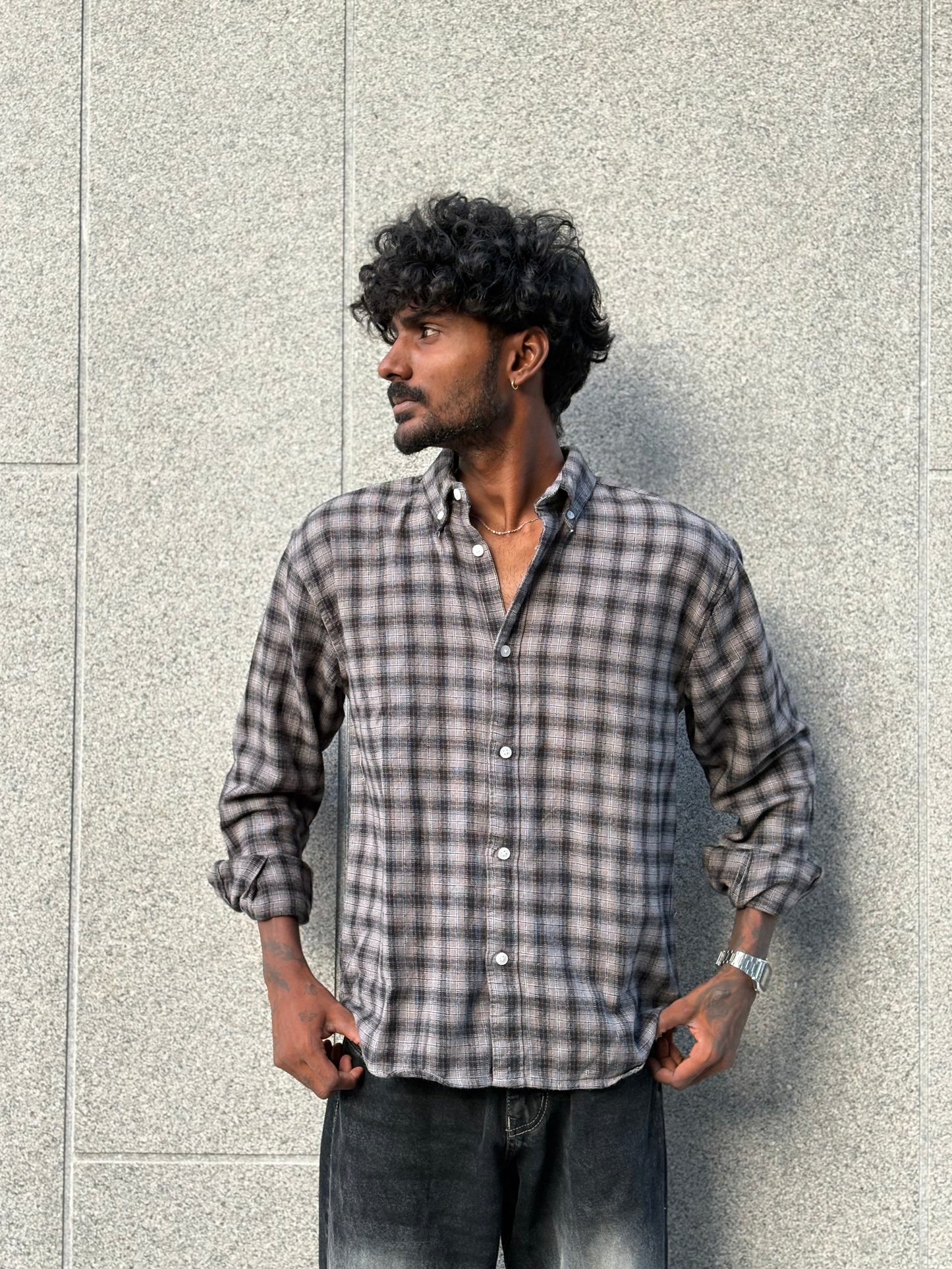 Grey And Black Flannel Shirt