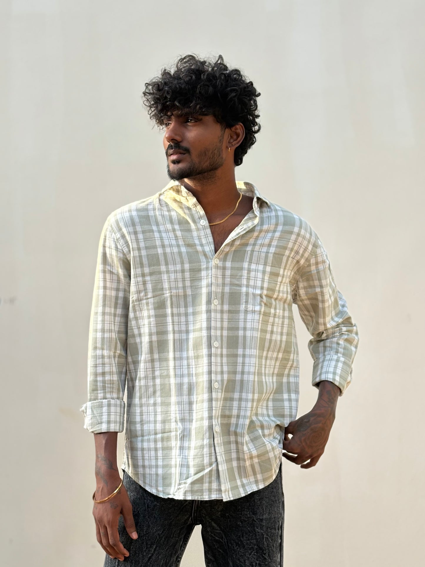 Green Checked Linen Shirt