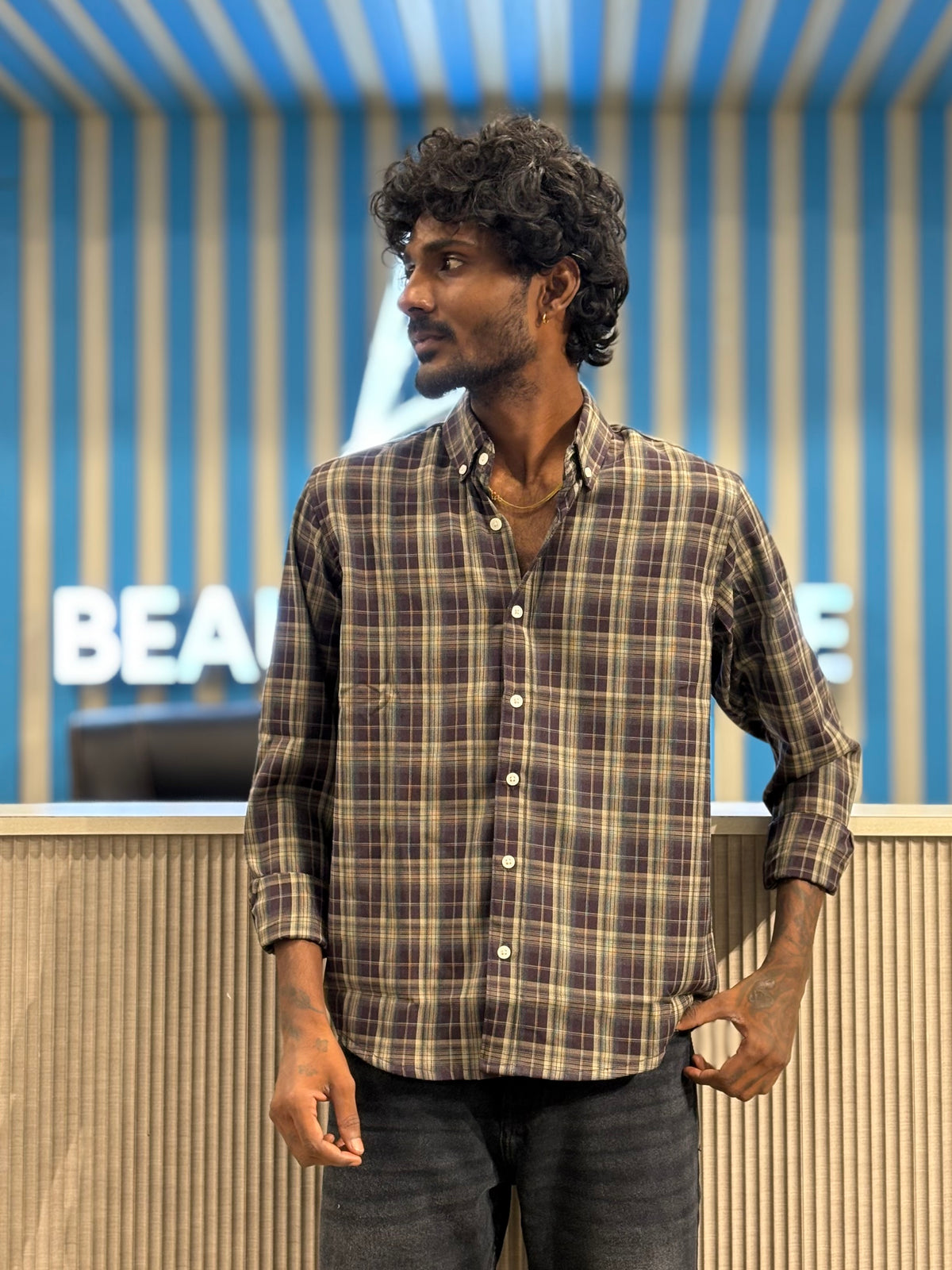 Dark Brown Imported Checked Shirt