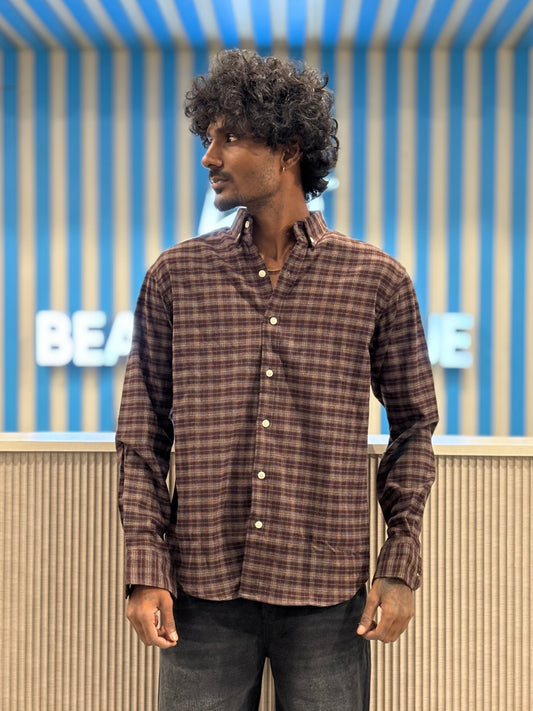 Dark Brown Imported Flannel Checked Shirt