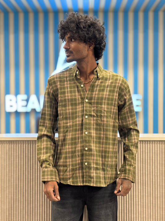 Green Imported Flannel Checked Shirt