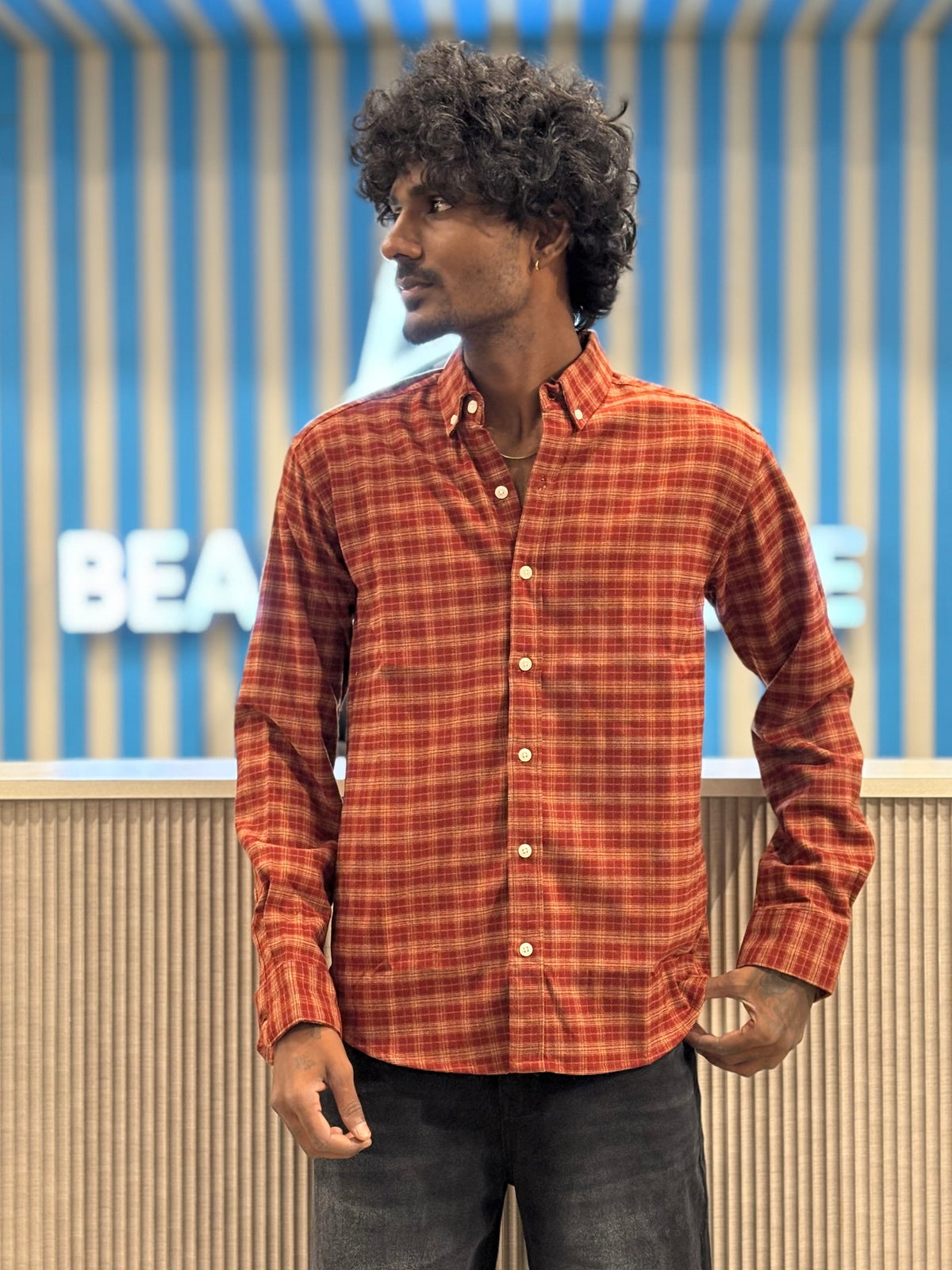 Brick Red Imported Flannel Checked Shirt